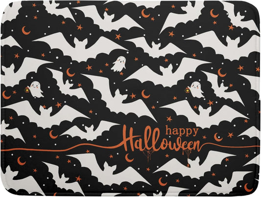 Halloween Black Bats Dish Drying Mat 16x18 Inch Happy Halloween Spooky Bat Microfiber Drying Mat for Dishes Absorbent Fast