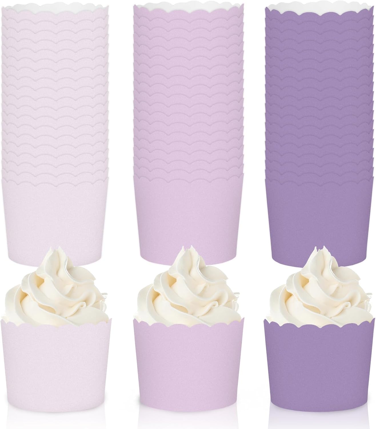 Whaline 120Pcs Purple Paper Baking Cups Scalloped Edge Cupcake Wrappers Gradient Purple Cupcake Muff