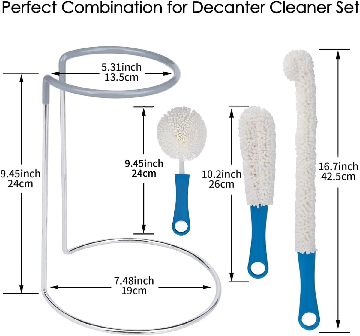 Wine Decanter Drying Stand with Rubber Coated Top to Prevent Scratches, Wine Decanter Drying Rack for Standard Large Wine Decanters, Decanter Cleaner Includes Cleaning Brush