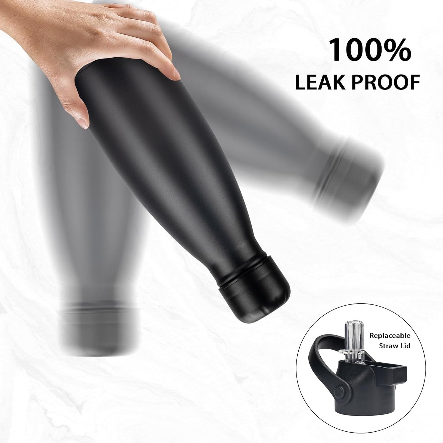 Insulated Water Bottle, 12oz Stainless Steel Water Bottles with straw lid, Metal Sports Water Bottles for Boys,Girls, Double Wall Vacuum BPA-Free Flask for School, Sports &amp; Travel-Black