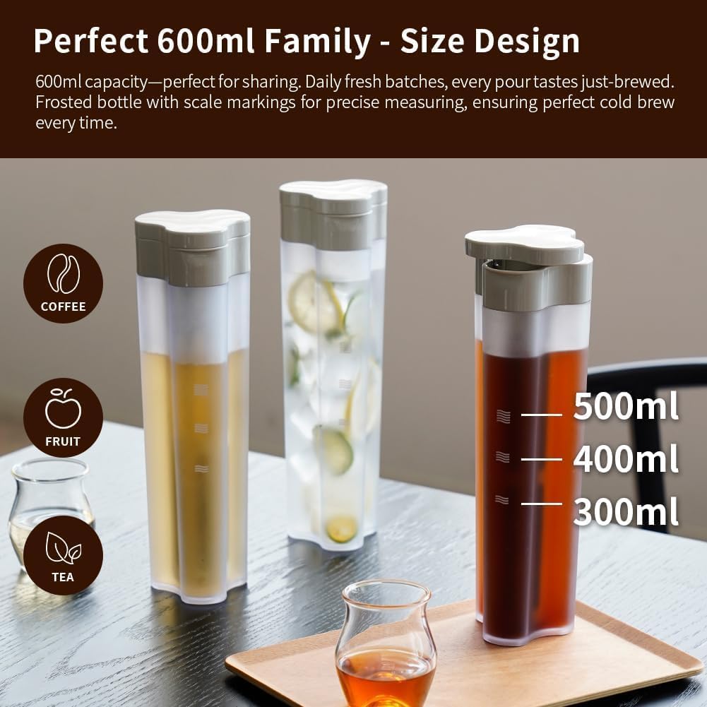 watchget 600ml/20oz Portable Cold Brew Coffee Maker with 300-Mesh Fine Filter &amp; Airtight Seal, Leak-Proof Geometric Petal Design for Home Use, Iced Tea and Coffee Brewer Space Saving Pitcher