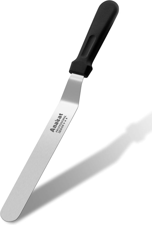 Anaeat Icing Spatula, Professional Cake Angled Offset Spatula with 10" Stainless Steel Blade - Thickened Frosting Knife with