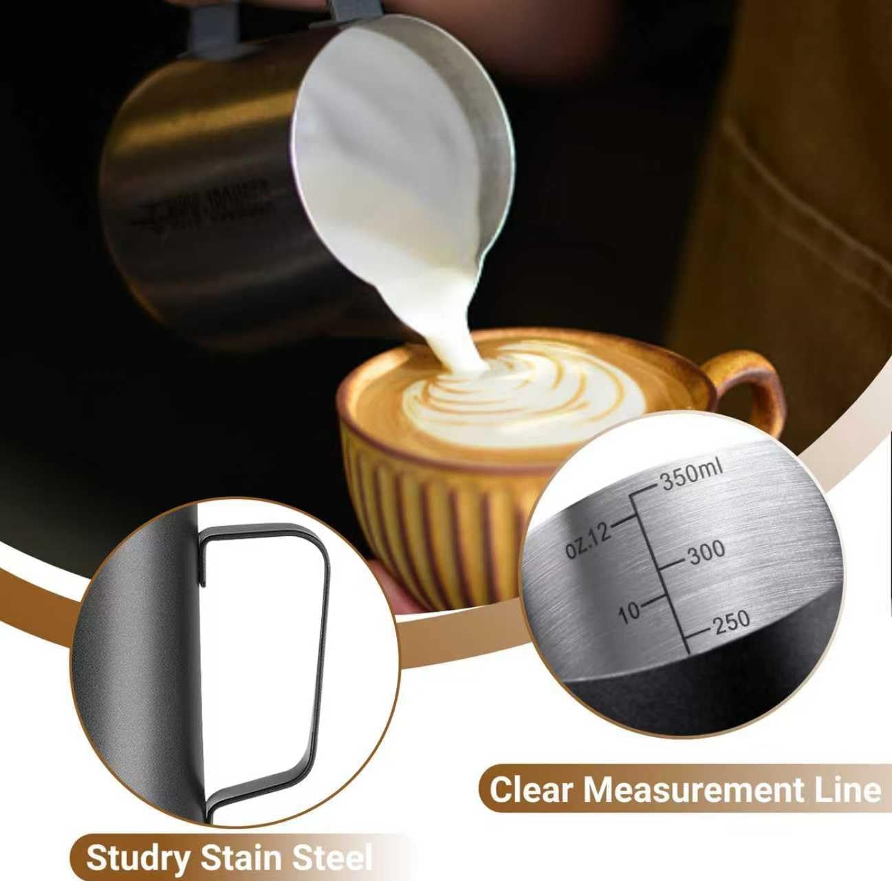 Milk Frothing Pitcher, 350ml/600ml (12oz/20oz) Milk Frother Cup Stainless Steel Jug Steaming Pitcher, Milk Coffee Cappuccino Latte Art Barista Steam Pitchers Milk Jug Cup with Decorating Pen