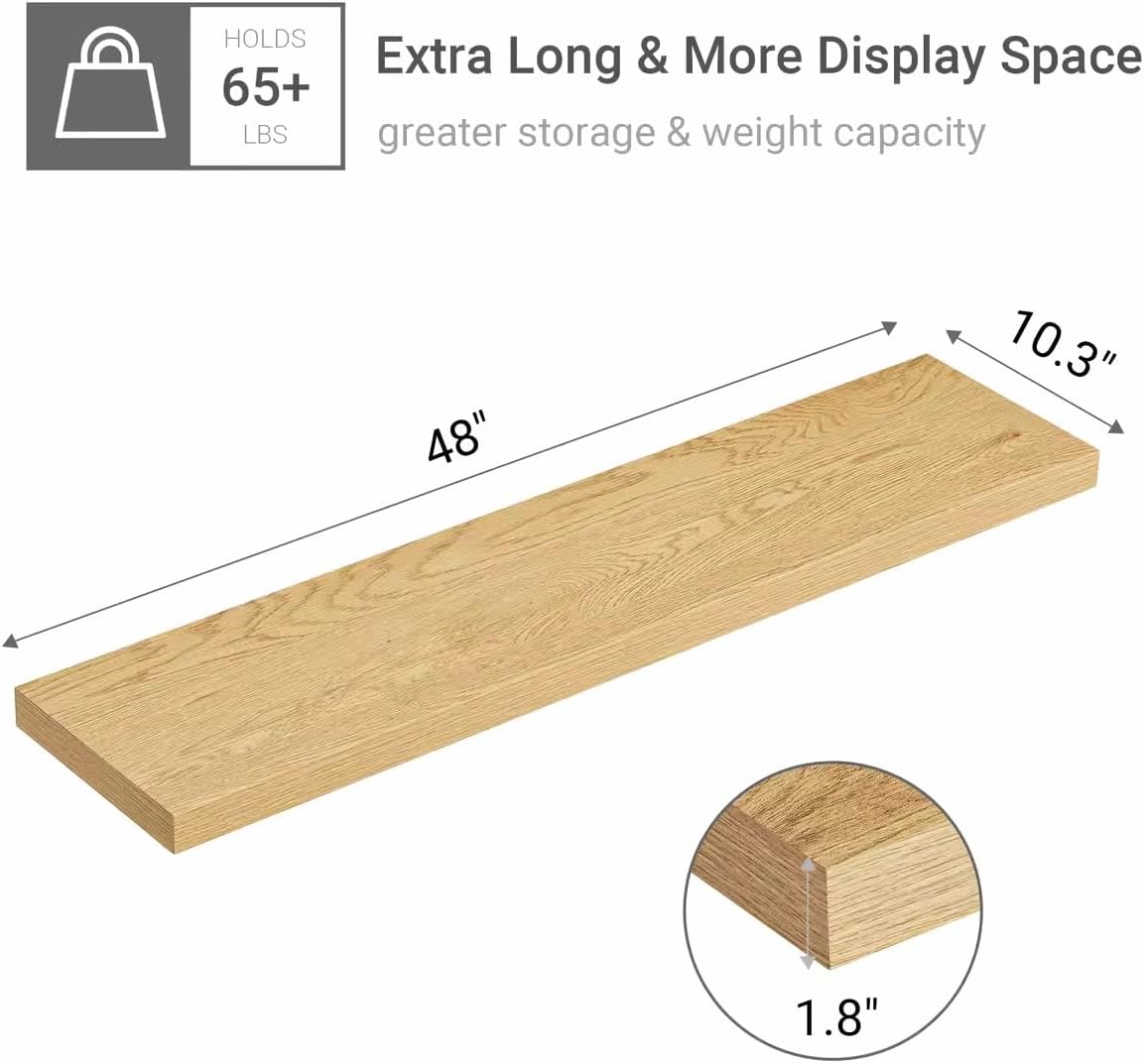 Vivelove Single Floating Shelves 48x10” Set of 1, Oak