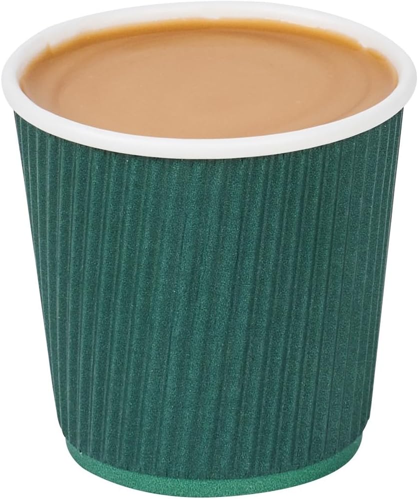 Restaurantware Ripple Wall Coffee Cups 500 Count 4 Ounce Insulated Forest Green Paper Cups, Rolled Rim Spill-Resistant Disposable Paper Non-Slip for Coffee, Beverages
