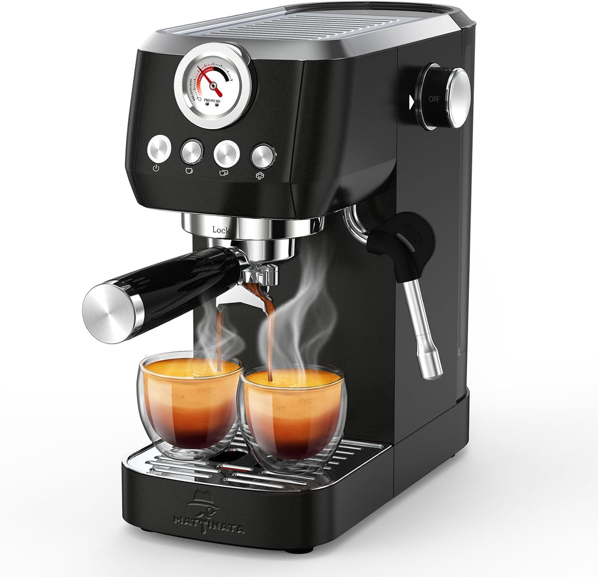 MAttinata 1663L Espresso Machine 20 Bar, 10mm Steam Wand for Milk Frother | Pressure Gauge, Italian Pump Coffee Maker, PID Smart Control, Compact Cappuccino Machine, Latte Art, Stainless Steel, Black