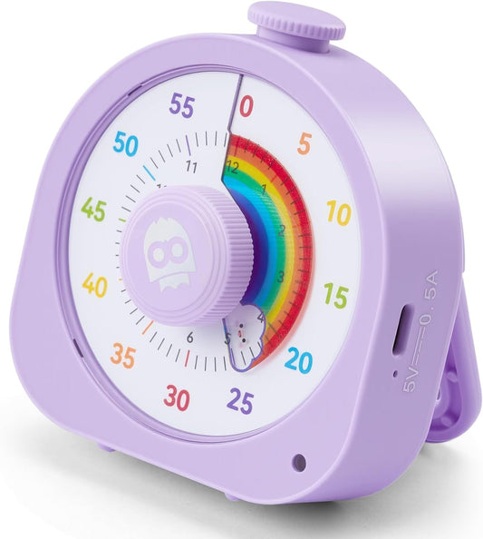 Visual Timer – Rainbow Magnetic Timer for Classroom, 60min/12h Rechargeable Countdown Timers, Silent Pomodoro Timers for