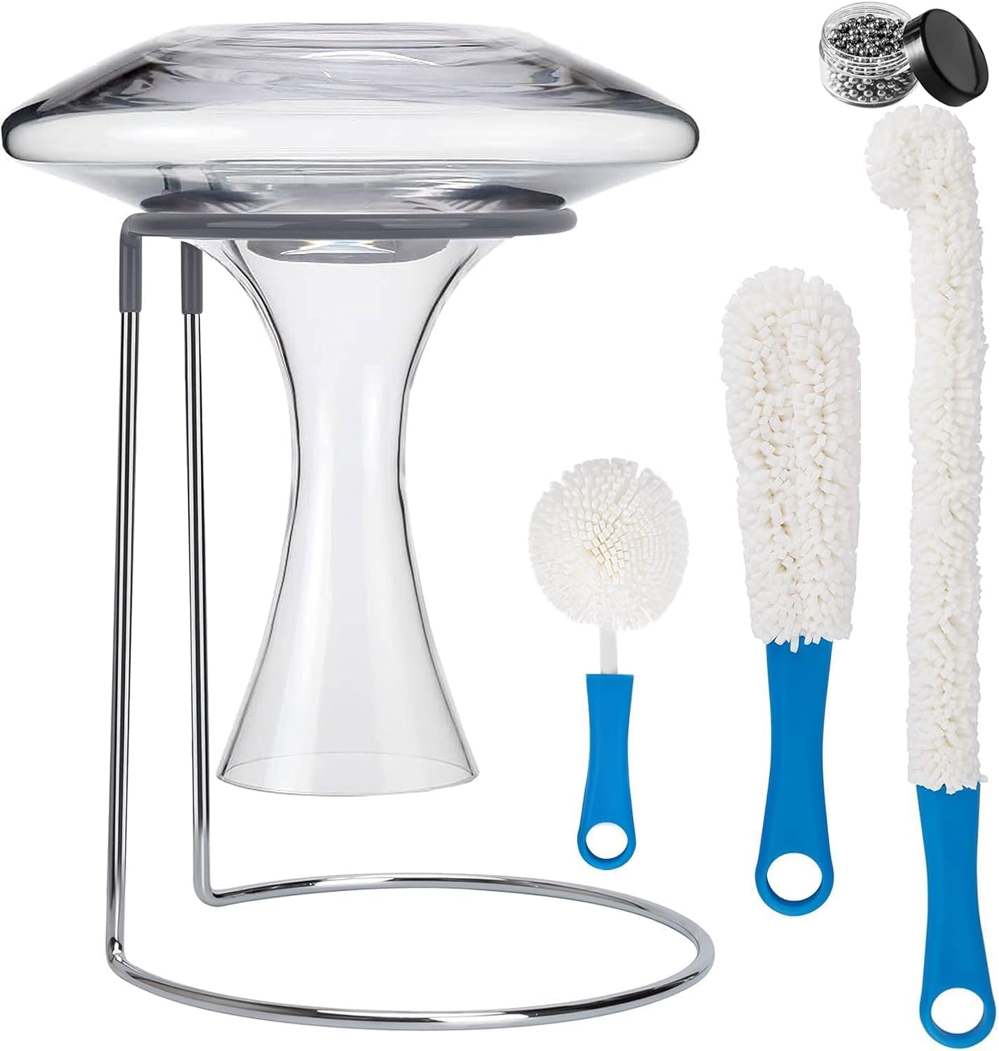 Wine Decanter Drying Stand with Rubber Coated Top to Prevent Scratches, Wine-Decanter Drying Rack for Standard Large Wine Decanters, Decanter Cleaner Includes Cleaning Brush &amp; Decanter Cleaning Beads