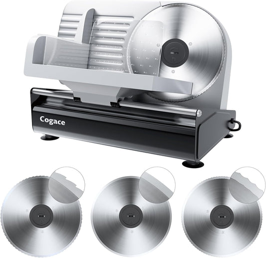 Powerful Deli Meat Slicer Machine, 200W Electric Food Slicer with 3 Types of 7.5" Stainless Steel Blades, Adjustable