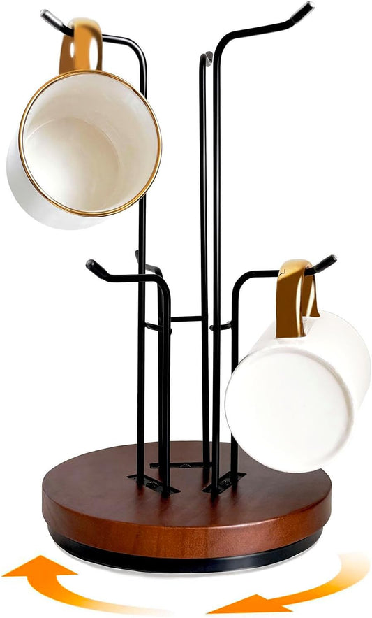 Mug Holder Tree,360° Rotated 6 Hooks Coffee Cup Holder for Large Cups,Metal Coffee Cup Rack Stand for Countertop with Stable