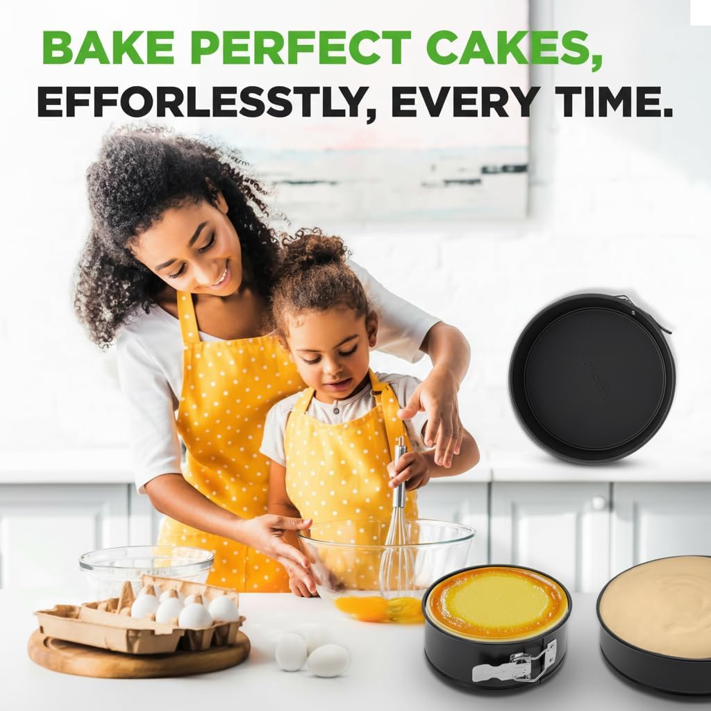 Nutrichef 3-Piece Nonstick Springform Pan Set - Premium Carbon Steel Cheesecake Pans with Stainless Steel Clasp - 6", 8", 10" Sizes, Oven Safe up to 450°F - Includes 300pcs Parchment Paper (Black)