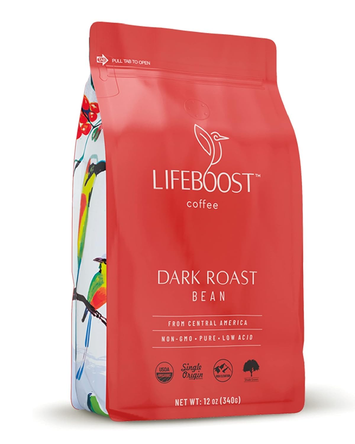 Lifeboost Dark Organic Coffee Beans - Single Origin Non-GMO Dark Roast Low Acid Coffee Beans - Third Party Tested For Mycotoxins &amp; Pesticides - Whole Bean - 12 Ounces