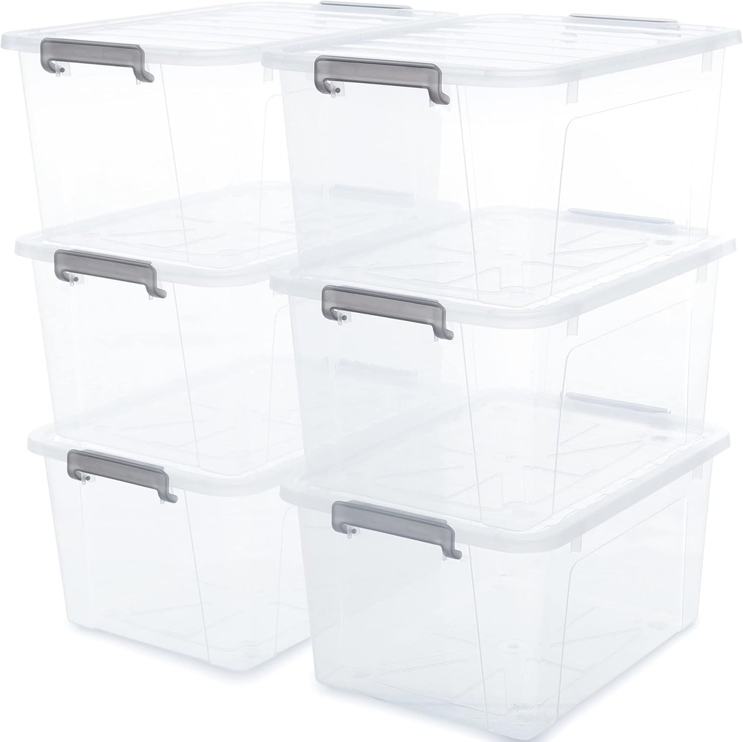 Citylife 6 Packs 44.4 QT Plastic Storage Bins with Lids Large Stackable Storage Containers for Organ