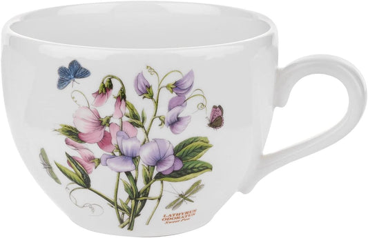 Portmeirion Botanic Garden 20oz Porcelain Mug, Sweet Pea Motif - Floral Coffee or Tea Cups with Chip Resistant Glaze,
