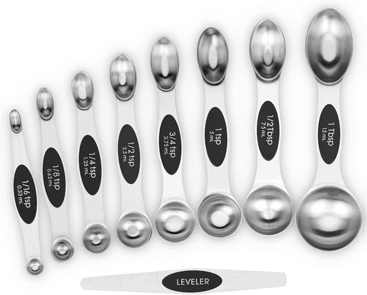 Aovchei 9 PCS Magnetic Measuring Spoons Set, Dual Sided, Stainless Steel Small Tablespoon, Teaspoons, Fits in Spice Jars,