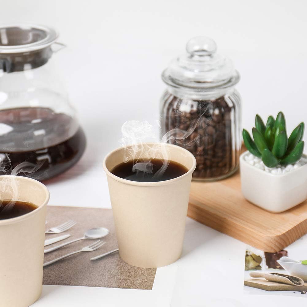8 oz Disposable Light Brown Paper Coffee Cups Bamboo Fiber 160 Pack