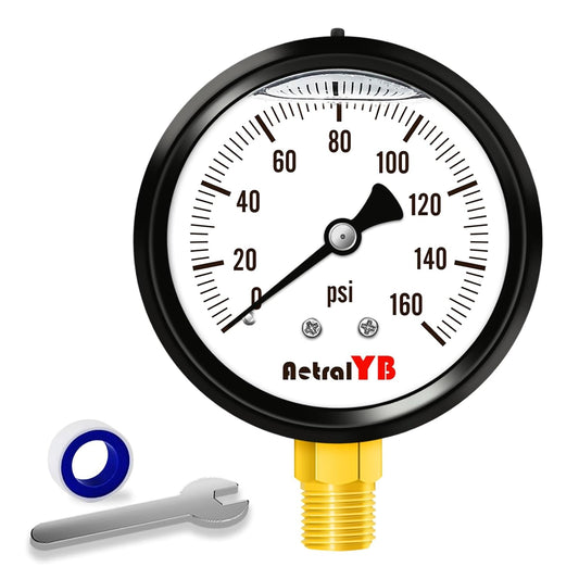 0-160 Psi Pressure Gauge,Stainless Steel Case,Glycerin Liquid Filled, 2.5" Dial Size, 1/4" NPT Lower Mount, IP67