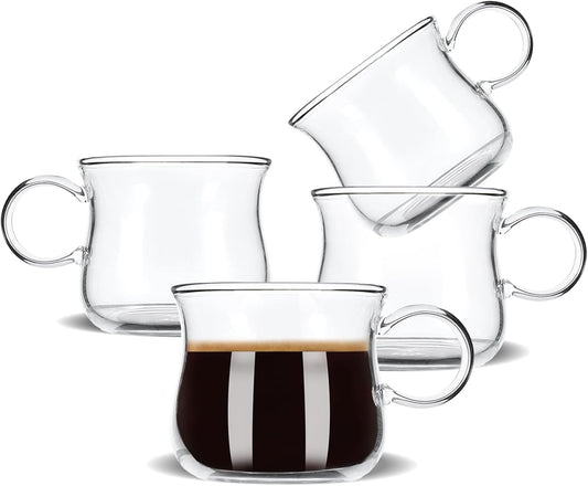 Espresso Cups Set of 4, 5 Ounces Espresso Shot Glass, Clear Double Esperesso Glasses with Handle, Small Tazas De Cafe