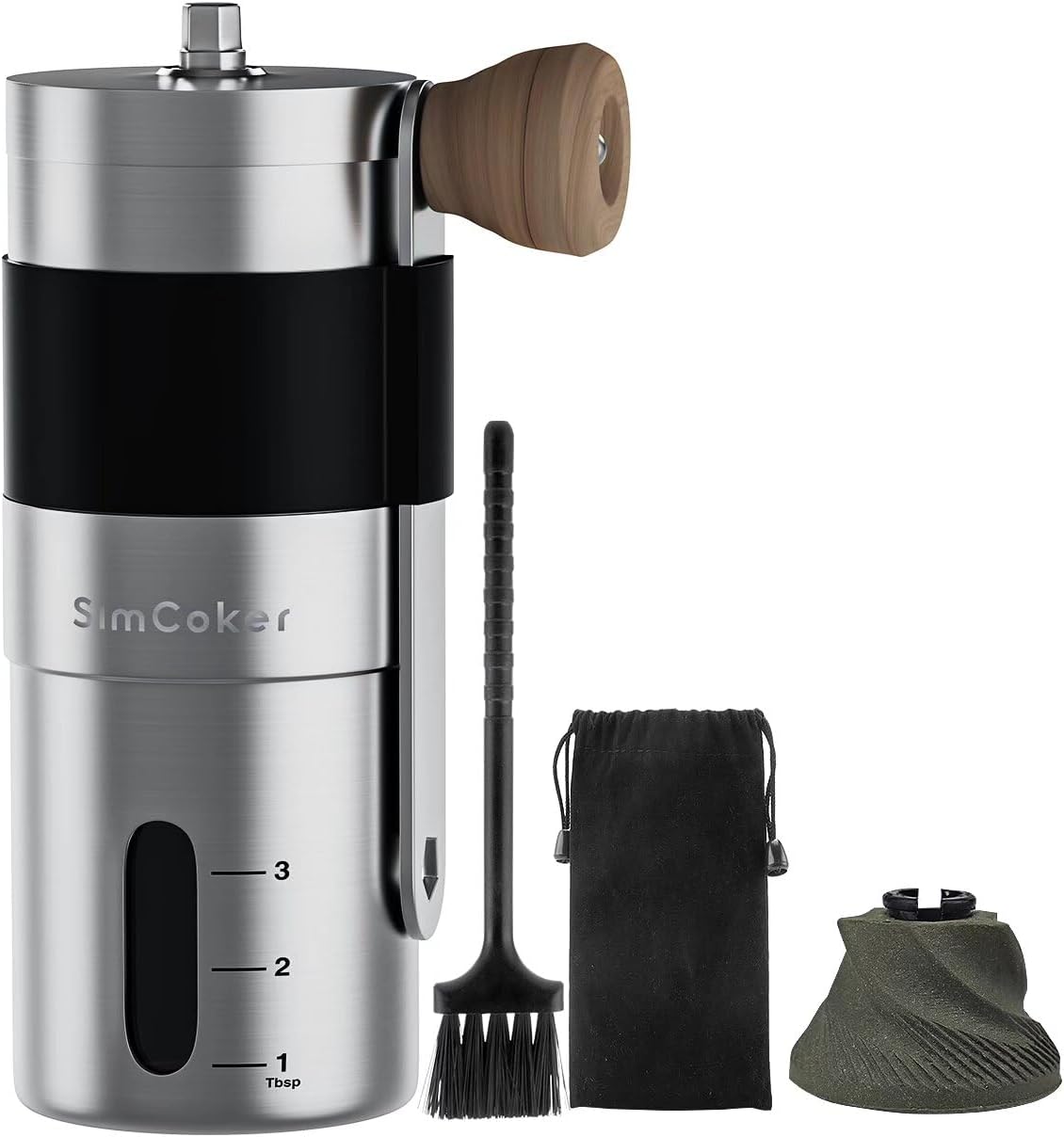 Manual Coffee Grinder, Portable Burr Mill | 304 Stainless Steel, Ceramic Burr, 20g Capacity, Adjustable Grind, For Home, Office, Travel and Camping
