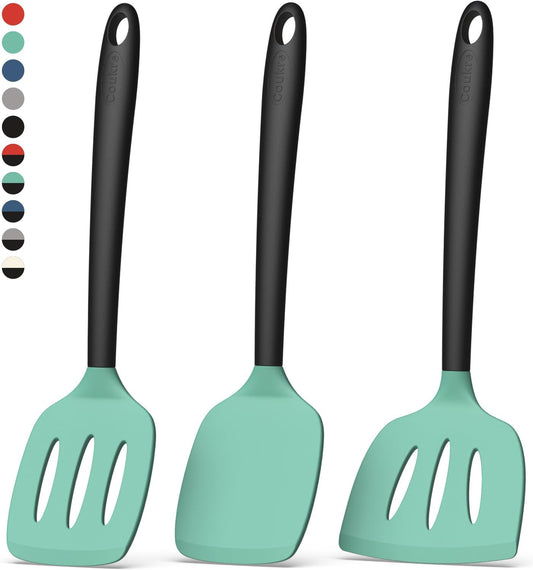 Coukre Silicone Spatula Set of 3, High Heat Resistant, BPA-Free, Kitchen Utensils, Fish Spatula, Solid & Slotted Turner for