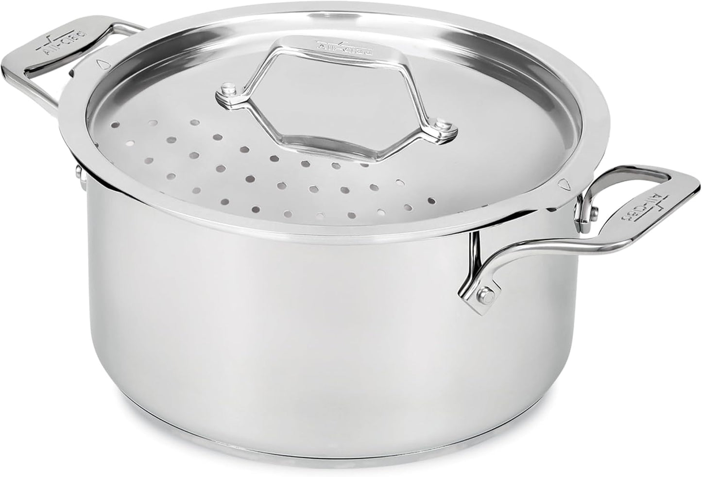 All-Clad Simply Strain Stainless Steel Multipot with Straining Lid, 6-Quart, Induction, Oven Broiler Safe 600F, Strainer