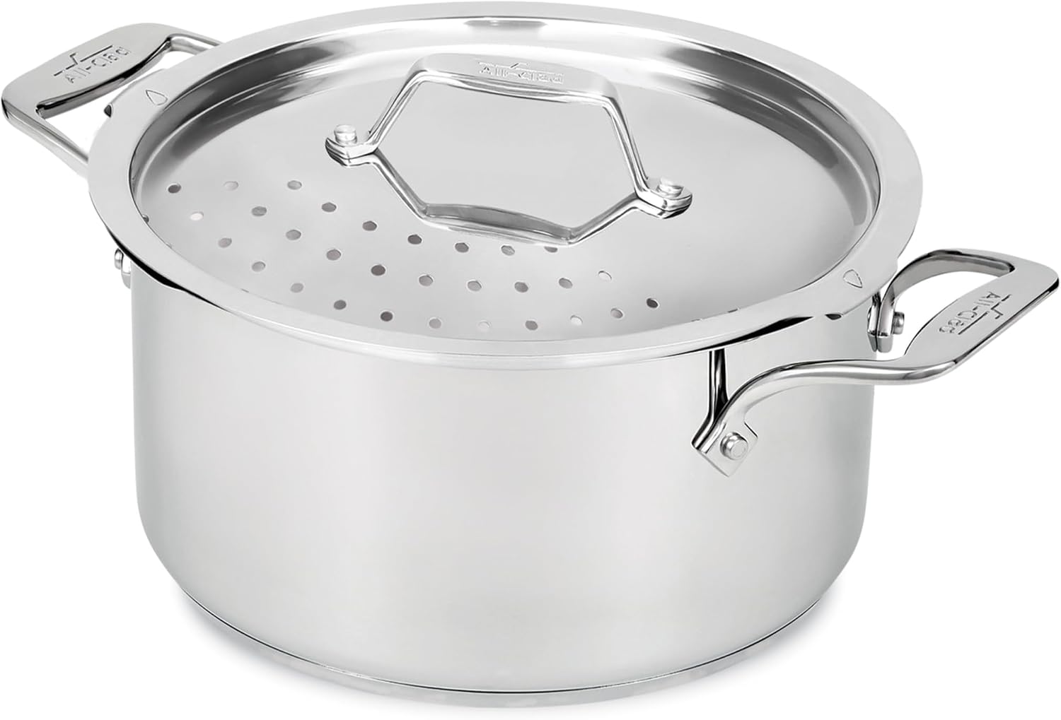 All-Clad Simply Strain Stainless Steel Multipot with Straining Lid, 6-Quart, Induction, Oven Broiler Safe 600F, Strainer