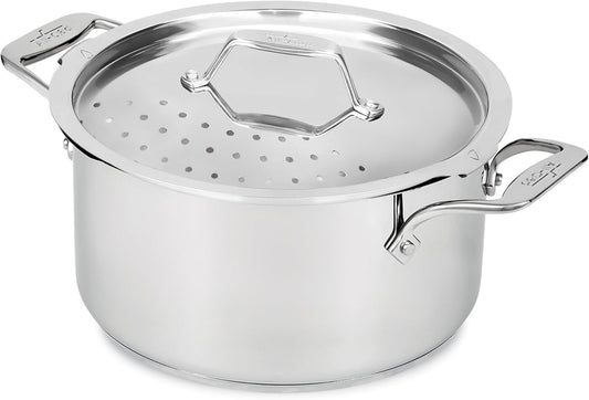 All-Clad Simply Strain Stainless Steel Multipot with Straining Lid, 6-Quart, Induction, Oven Broiler Safe 600F, Strainer