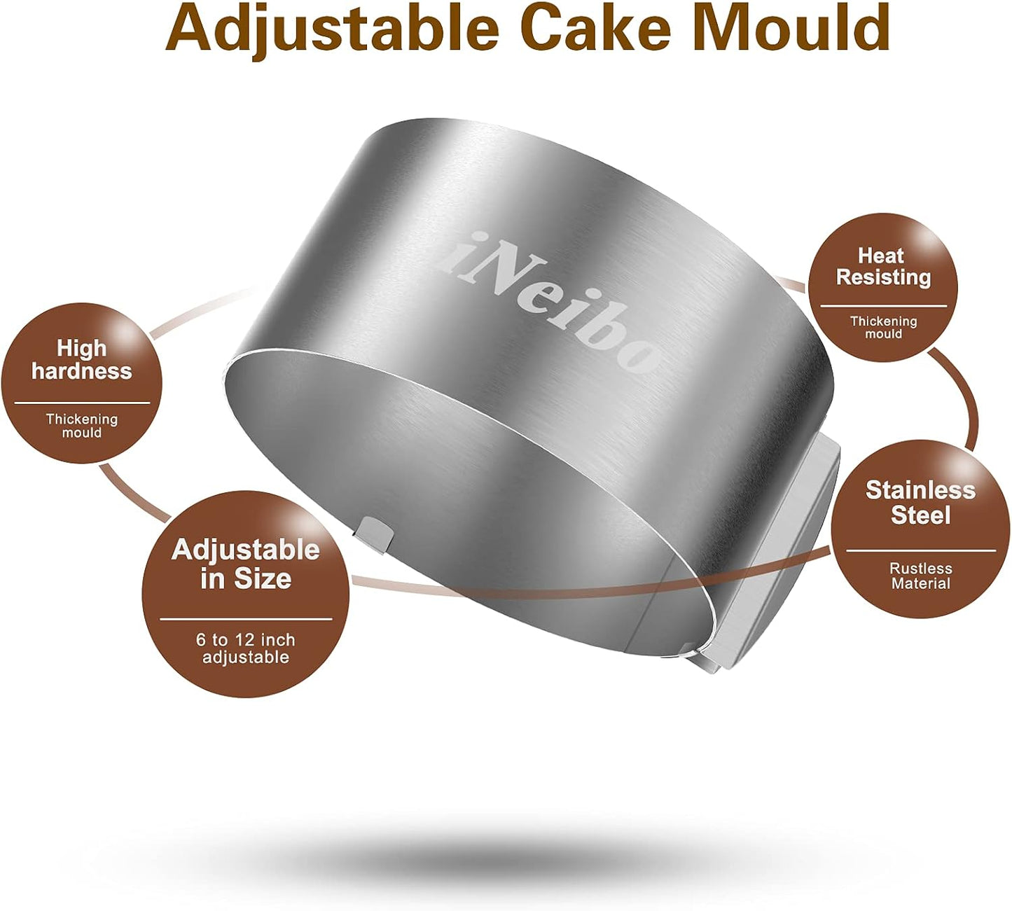 iNeibo Cake Ring and Cake Collar Set, 6 to 12 Inch Adjustable Mousse Mould