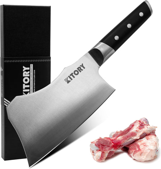 Meat Cleaver with Large Handle - 7 inch Kitchen Bone Chopper,German High Carbon Stainless Steel Chopping Knife with