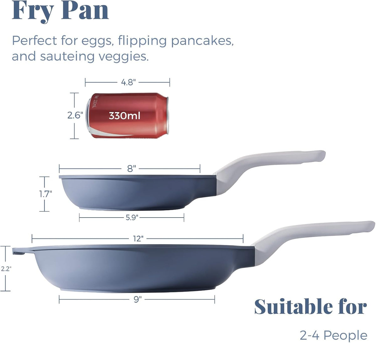 Nonstick Ceramic Frying Pan Set, Non Toxic Nonstick Pan Skillet, Healthy Egg & Omelet & Chef's Pan, PTFE PFOA & PFAS Free, Induction Compatible (8+12 Inch)