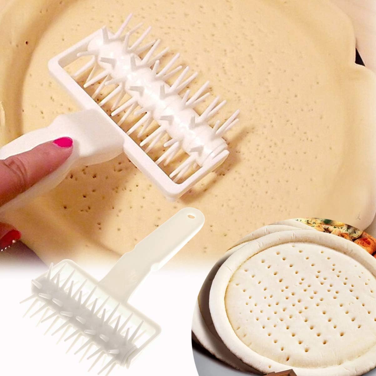 DOITOOL Plastic Pizza Dough Docker Roller 7.87 Inch Baking Spike Roller Pastry Tool Prevents Dough Blistering Even Rising Thin Crust for Pizza and Pastry Preparation
