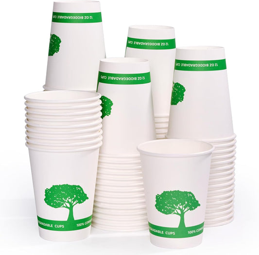 Vplus 270 Pack Compostable Paper Cups, 12 oz Biodegradable Disposable Paper Coffee Cups, Eco-friendly Hot Drinking Cups for