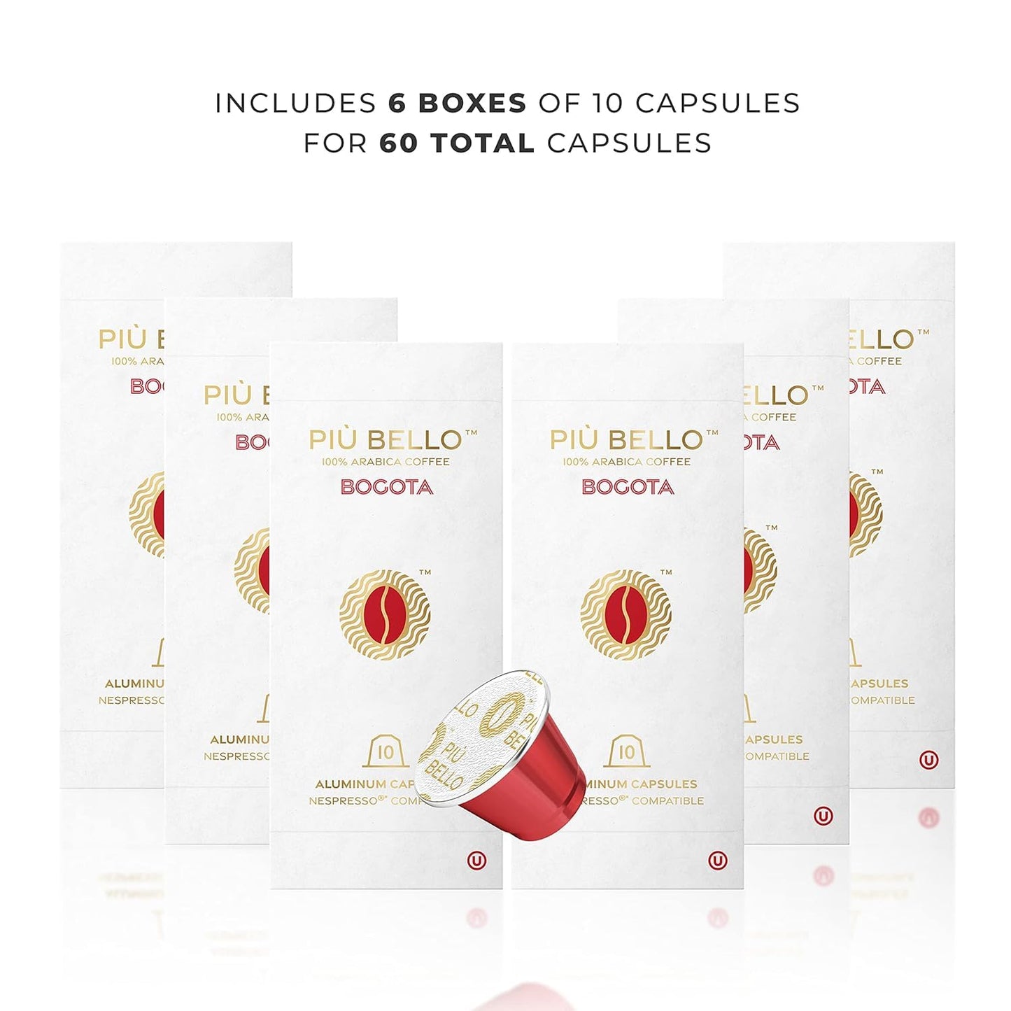 Piu Bello Bogota Espresso Coffee Pods for Nespresso Original Machines – Compatible Capsules Pack – Rich &amp; Balanced Taste – Strong Italian Espresso Flavor – Kosher Certified (60 Count, Single Flavor)