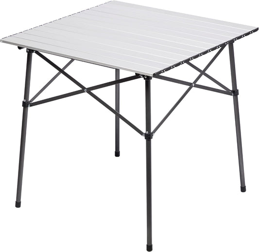 Portal Lightweight Aluminum Folding Square Table Roll Up Top 4 People Table | Portable Outdoor Design; Durable Construct