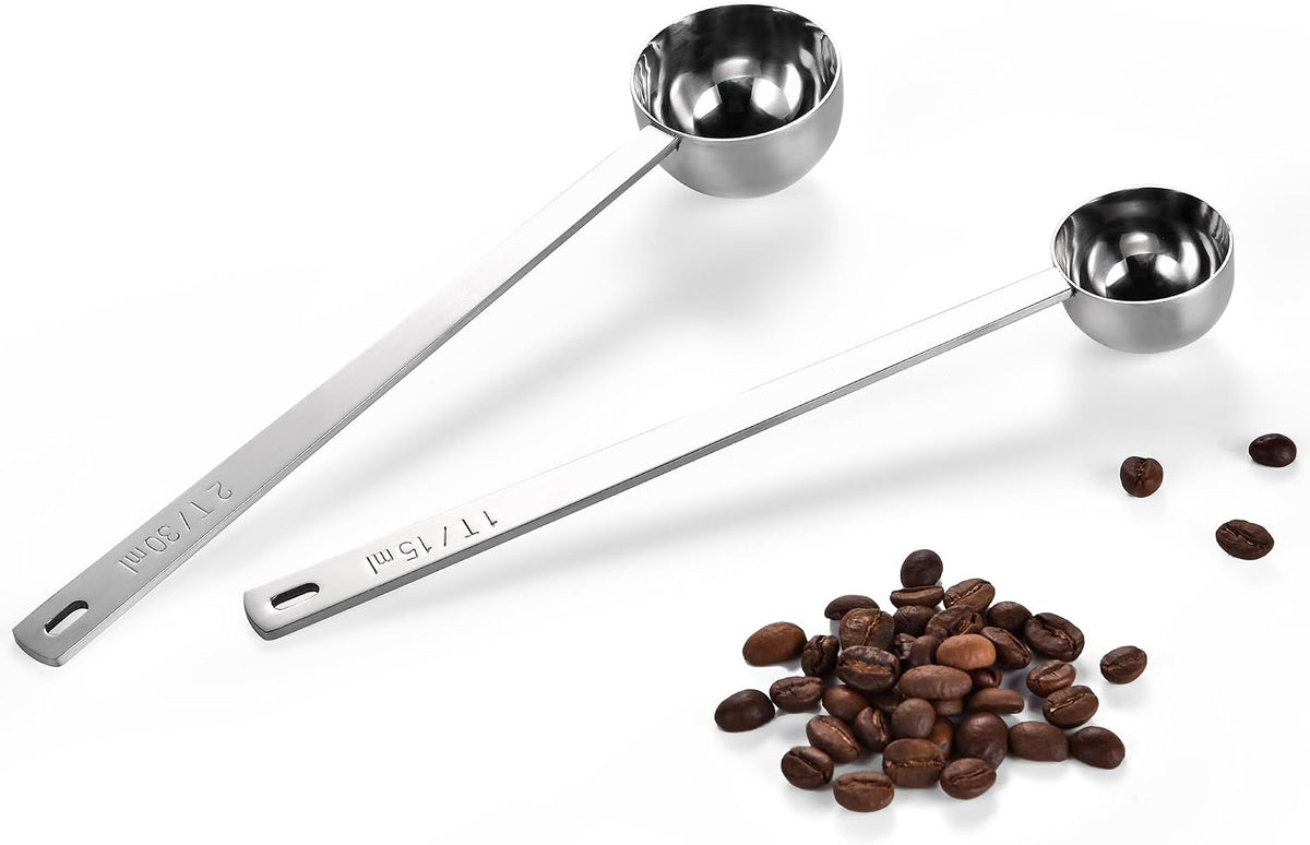 U-Taste Coffee Scoop 1&amp;2 Tablespoon: 18/8 Stainless Steel Measuring Scooper for Ground Coffee, Bean, Powder, Espresso, 6.9in Long Handle Metal Meaure Spoon for Canister, Jar(1&amp;2Tbsp/15&amp;30ml, Silver) | 18/8 Stainless Steel Tablespoon Scoop, Lon