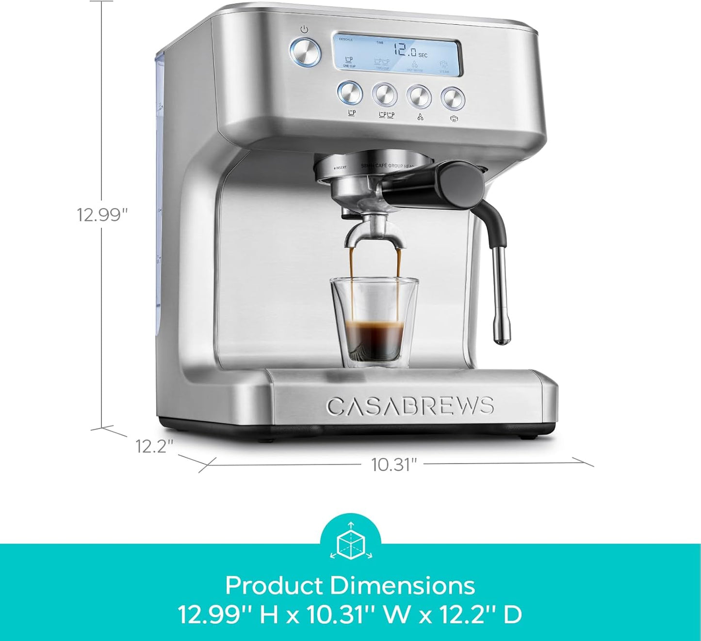 CASABREWS Ultra Espresso Machine, Barista Espresso Maker with Steam Wand | LCD Display, Custom Brew Temp, Latte &amp; Cappuccino Machine, 20-Bar Italian Pump, Powerful Steam Wand, 73oz Removable Tank