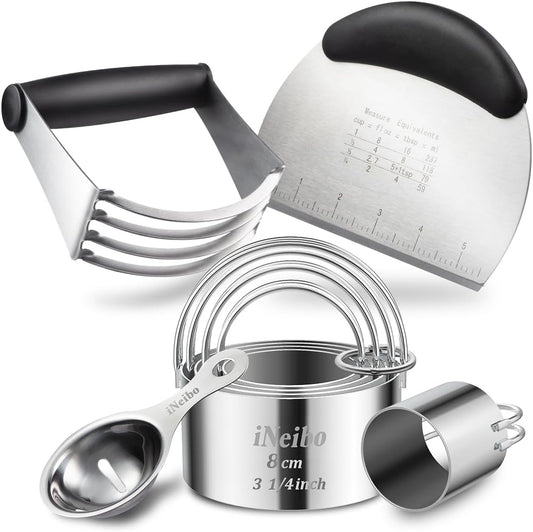 iNeibo Professional Baking Tools Biscuit Cutter Set Dough Blender/Cutter Round Cookies Cutter with Handle + Pastry