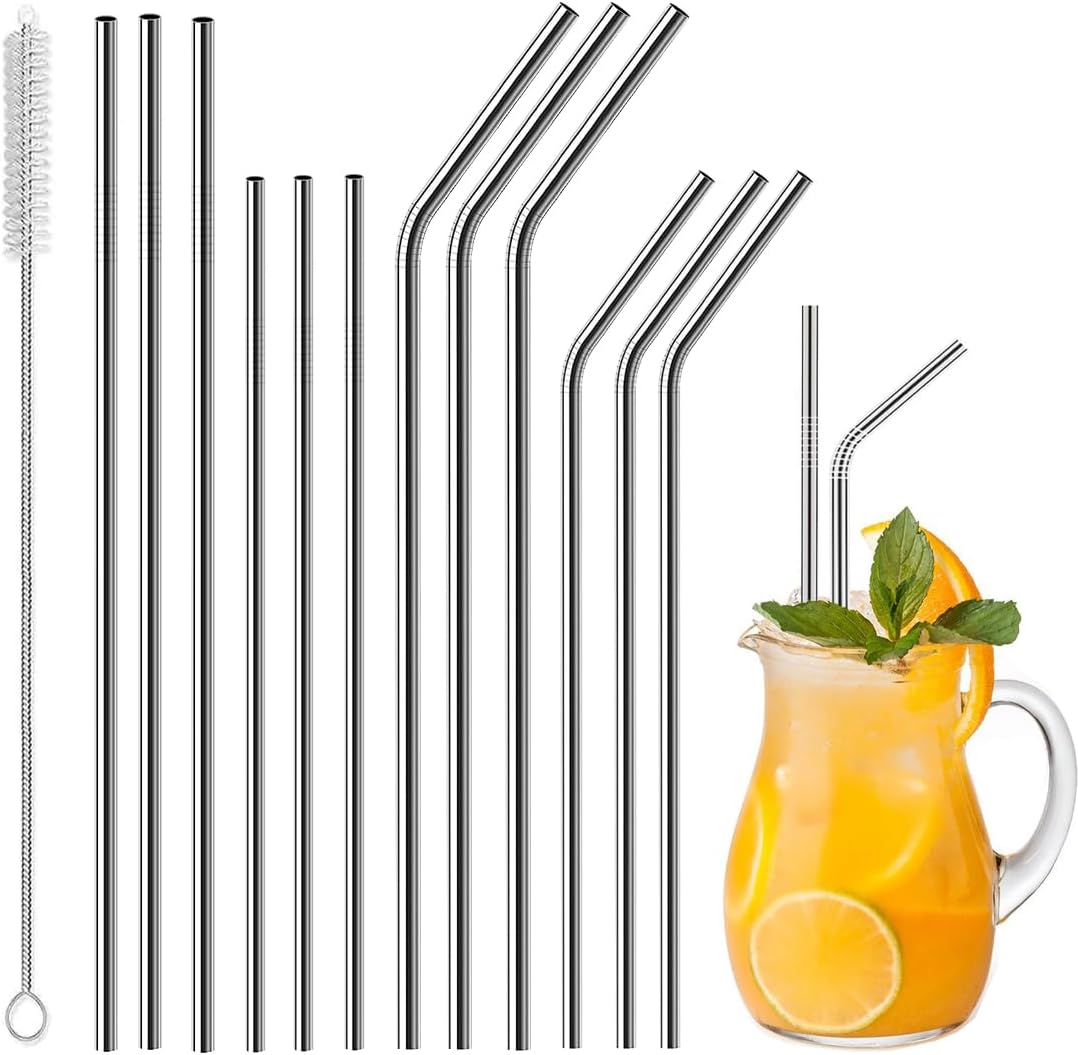 Vinaco 12 Pack 0.24" Wide Reusable Stainless Steel metal Straws