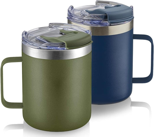 ALOUFEA 12oz Stainless Steel Insulated Coffee Mug with Handle, Double Wall Vacuum Travel Mug, Tumbler Cup with Fliping Lid,