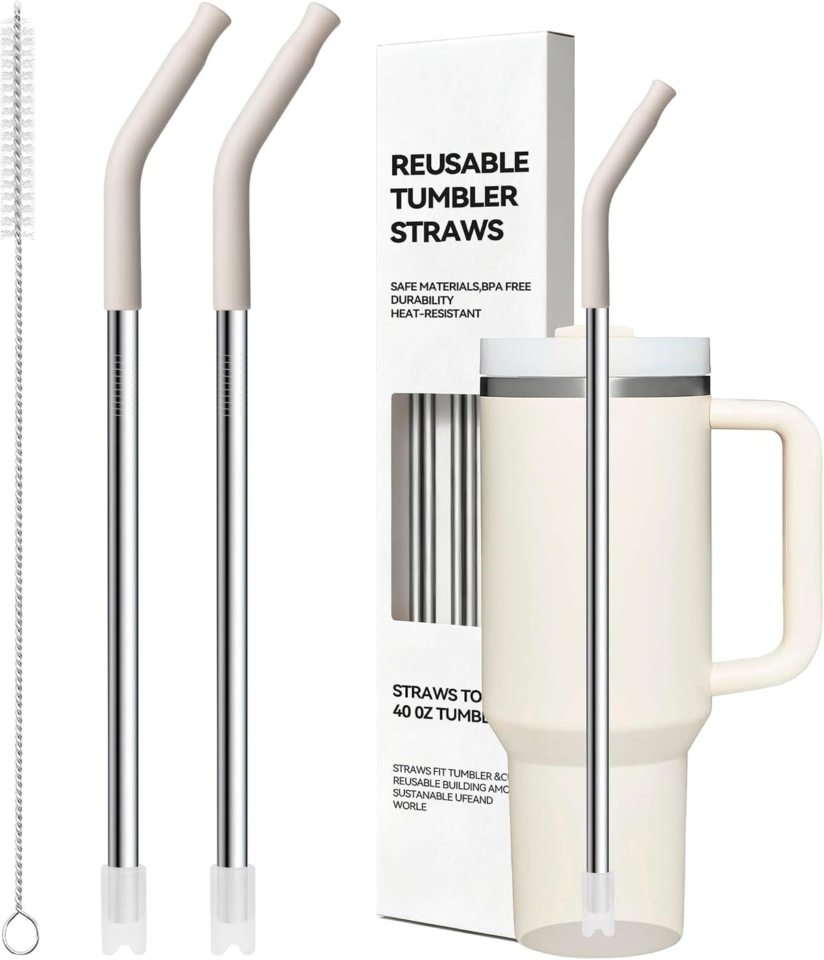 12.2'' Long Metal Straws With Silicone Tip For Stanley 40 oz Tumbler,Stainless Steel Straws Replacement for Stanley Quencher 40oz Cups,Reusable Dishwasher Safe Fit Simple Modern 40oz Big Mugs&amp; Jar