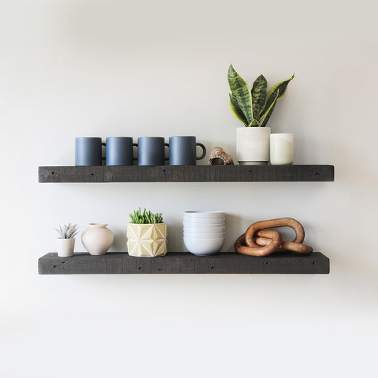Urban Legacy Reclaimed Barnwood Planks | Floating Shelves for Wall w/Flush Mount Shelf Bracket Set Included | Set of 2