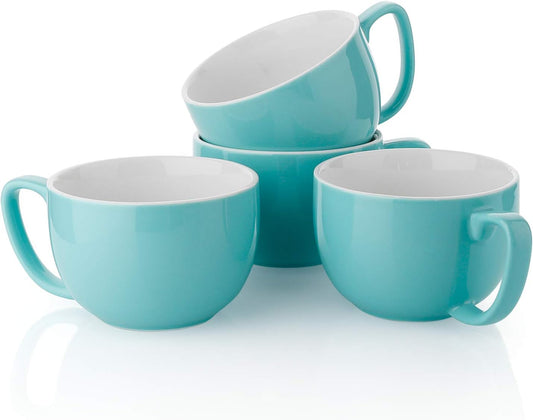 Teocera Turquoise Coffee Mugs Set of 4, 16 oz Ceramic Coffee Mug, Large Mug Set with Handle for Cold or Hot Drinks like