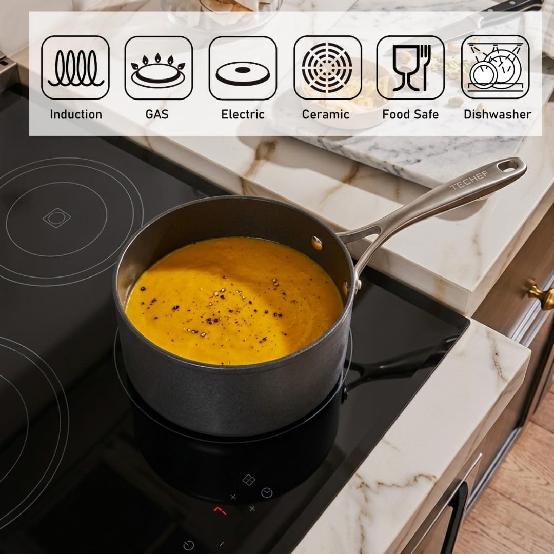 TECHEF - Onyx Collection - 2-quart Saucepan with Glass Lid, coated with New Teflon Platinum Non-Stick Coating (PFOA Free) (2-quart)