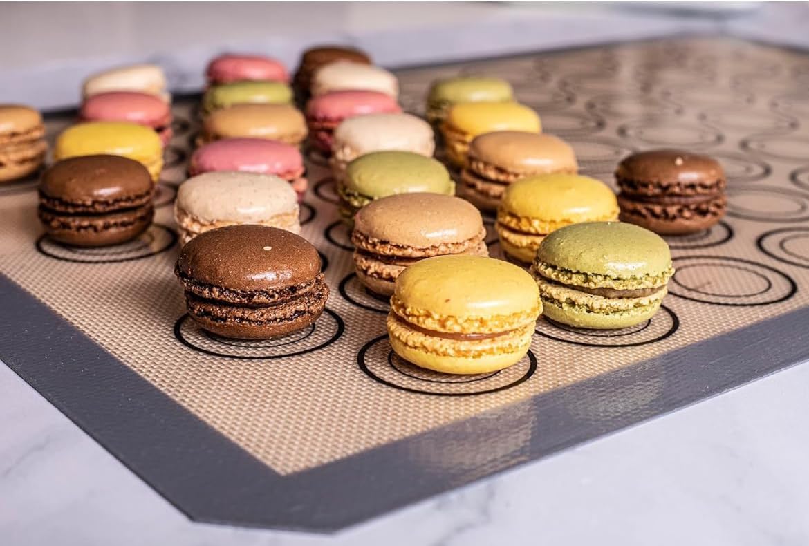 Macaron Baking Mat Silicone Non Stick, Full Sheet Reusable Pack of 10 Gray | Non-Stick Macaron Mat for Perfect Baking, Dishwasher &amp; Oven Safe, For Macarons, Cookies, Bread and More, 16x24” (40x60cm)