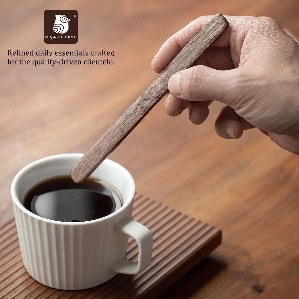 4Pcs Black Walnut Wood Coffee Stirrers 6″ Reusable Wooden Drink Stir Sticks for Coffee, Tea, Milk, Chocolate &amp; Jam Spreader