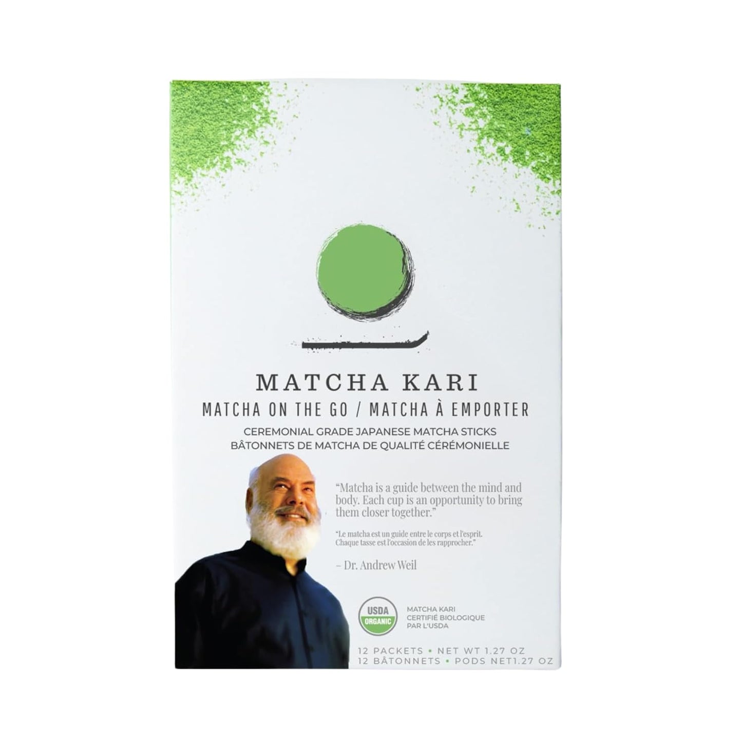 Dr. Weil Matcha Kari Organic Matcha Sticks - Ceremonial Grade - 12 Packets | Single-serve ceremonial grade organic matcha powder sticks, pre-measured for lattes &amp; on-the-go, Japanese, USDA organic