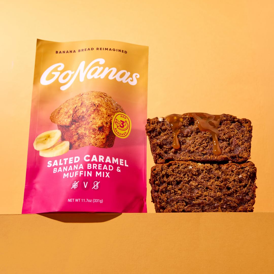 GoNanas Salted Caramel Banana Bread &amp; Muffin Mix, Gluten Free Vegan, 1 Pack | Dairy Free, Nut Free, Soy Free | Allergen Friendly | Better for You | Customizable | Bakes 12 Muffins or 1 Loaf | Women-Owned