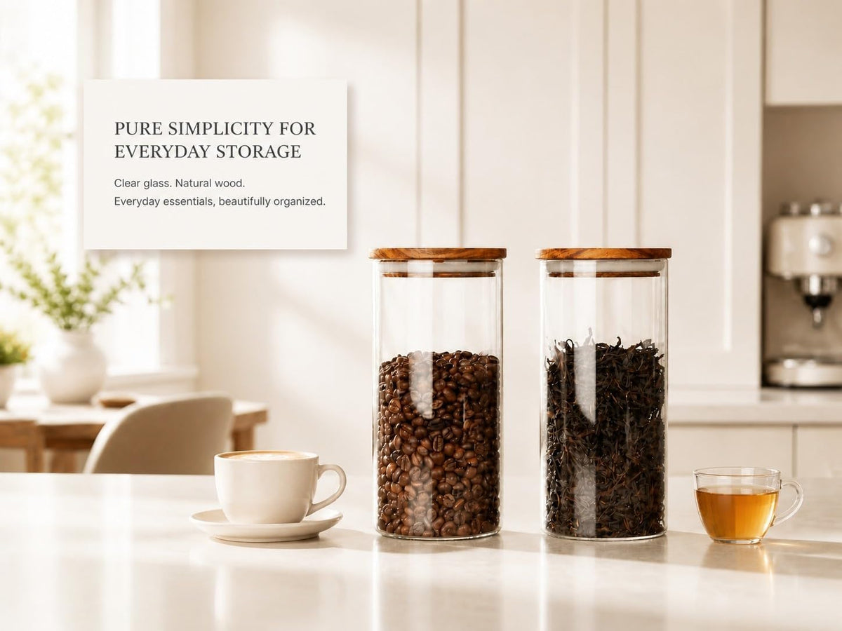 KKC HOME ACCENTS Glass Canister for Coffee Bean &amp; Tea, 39 oz Jar with Lid