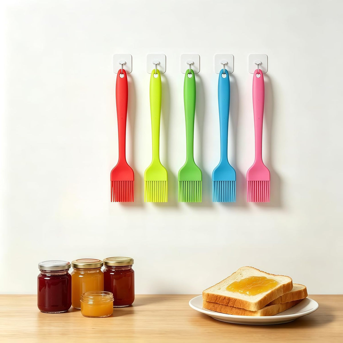 Silicone Basting Pastry Brush, 5 PCS Heat Resistant Food Brush Set, One-Piece Design, Stainless Steel Core Oil Brush of Baking, BBQ, Spreading Oil, Butter, Grilling, Marinade, Dishwasher Safe