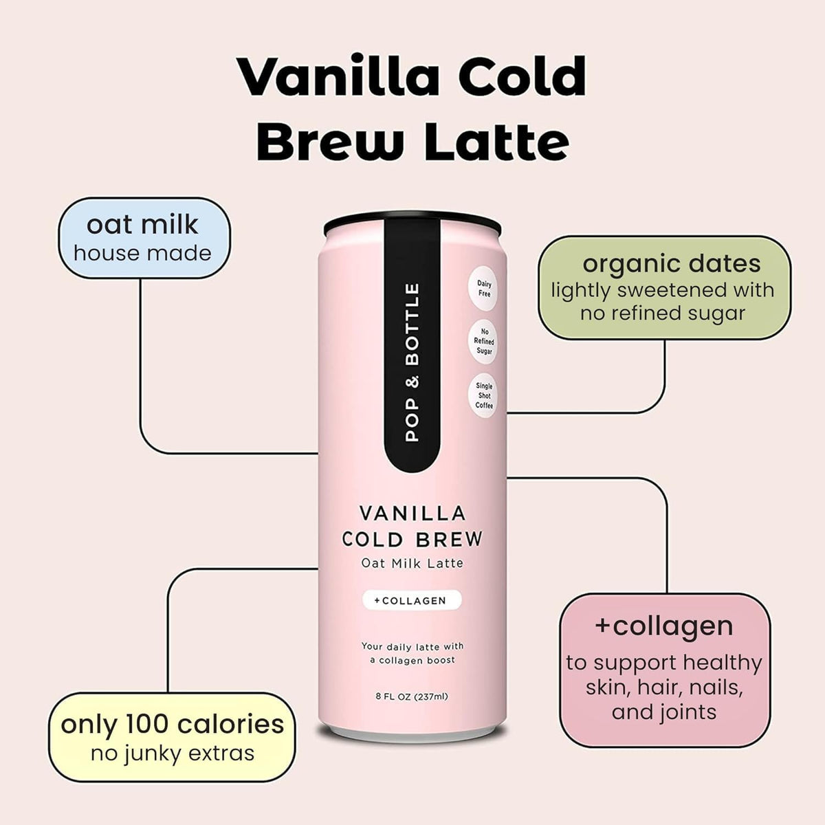 Pop &amp; Bottle Oat Milk Lattes, Vanilla &amp; Matcha, 8 Fl Oz, 12 Pack